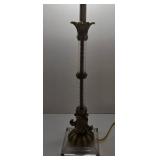 Vintage Gold & Acrylic Table Lamp - Twisted Clear Column, Brass Leaf Base