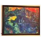 Marc Chagall Le Village Bleu Framed Reproduction Canvas Print (1967)