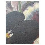 Antique Oil Painting on Board Panoramic Pansies in Gold Gilt Frame - 30 in W x 13.5 in H