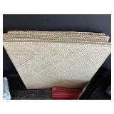 Table Linens Lot - 13 Straw Placemats, 11 Black/Gray Placemats, 8 Red Linen Striped Placemats, 4 Tablecloths