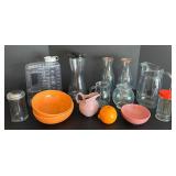 Fiesta Orange Bistro Bowls & Niloak Pink Pitcher Vintage Large Glassware Lot