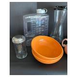 Fiesta Orange Bistro Bowls & Niloak Pink Pitcher Vintage Large Glassware Lot