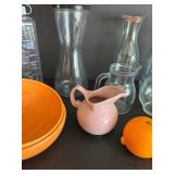 Fiesta Orange Bistro Bowls & Niloak Pink Pitcher Vintage Large Glassware Lot