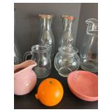 Fiesta Orange Bistro Bowls & Niloak Pink Pitcher Vintage Large Glassware Lot