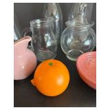 Fiesta Orange Bistro Bowls & Niloak Pink Pitcher Vintage Large Glassware Lot