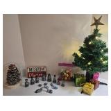 Christmas Decor - Mini Mexican Nativity, Mini Tree & Ganz Light-Up Pinecone Cloche