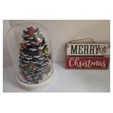 Christmas Decor - Mini Mexican Nativity, Mini Tree & Ganz Light-Up Pinecone Cloche