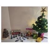 Christmas Decor - Mini Mexican Nativity, Mini Tree & Ganz Light-Up Pinecone Cloche