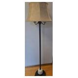 Vintage Art Deco Torchiere 3-Arm Floor Lamp with Tan Faux Leather Shade