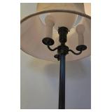 Vintage Art Deco Torchiere 3-Arm Floor Lamp with Tan Faux Leather Shade