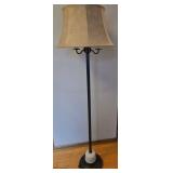 Vintage Art Deco Torchiere 3-Arm Floor Lamp with Tan Faux Leather Shade