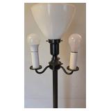 Vintage Art Deco Torchiere 3-Arm Floor Lamp with Tan Faux Leather Shade