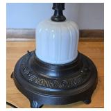 Vintage Art Deco Torchiere 3-Arm Floor Lamp with Tan Faux Leather Shade