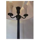 Vintage Art Deco Torchiere 3-Arm Floor Lamp with Tan Faux Leather Shade