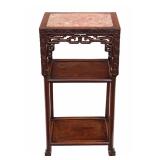 Antique Chinese Hardwood & Marble Side Table - 16 1/4W x 12D x 31H