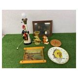 Mixed Lot Collectibles - Lamp, Artwork, Plate