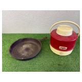 Thermos Deluxe Model Water Jug & Cast Iron Pan