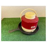 Thermos Deluxe Model Water Jug & Cast Iron Pan