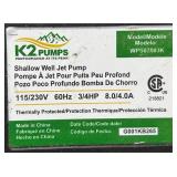 K2 3/4 HP Corrosion Resistant Thermoplastic Shallow Well Jet Pump see description