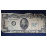 COLLECTABLE 1950S- 20 DOLLAR BILL AND COINS