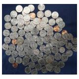 COLLECTABLE 1950S- 20 DOLLAR BILL AND COINS