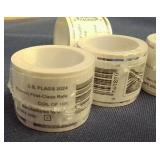 VINTAGE HATTIE TOM CIGAR BOX, 4 ROLLS OF FOREVER STAMPS, INDIAN POST CARD, AND WHEAT PENNIES