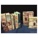 VINTAGE CLUB ALLUMINIUM HAMMERCRAFT DUTCH OVEN, FLOWER POTS, AND ASSORTMENT OF BOOKS