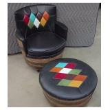 RARE VINTAGE WHISKEY BARREL CHAIR AND OTTOMAN