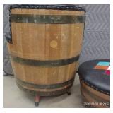RARE VINTAGE WHISKEY BARREL CHAIR AND OTTOMAN