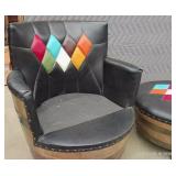 RARE VINTAGE WHISKEY BARREL CHAIR AND OTTOMAN