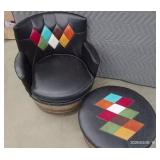 RARE VINTAGE WHISKEY BARREL CHAIR AND OTTOMAN