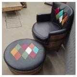 RARE VINTAGE WHISKEY BARREL CHAIR AND OTTOMAN