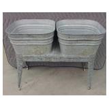 VINTAGE DOUBLE GALVANIZED WASH TUB ON STAND