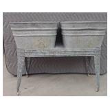 VINTAGE DOUBLE GALVANIZED WASH TUB ON STAND
