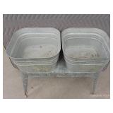 VINTAGE DOUBLE GALVANIZED WASH TUB ON STAND