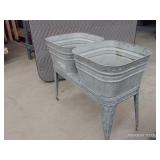 VINTAGE DOUBLE GALVANIZED WASH TUB ON STAND