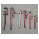 6 VINTAGE PIPE WRENCHS