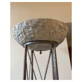 Stone Mosaic Bowl Floor Lamp on Hammered Iron Stand