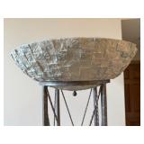 Stone Mosaic Bowl Floor Lamp on Hammered Iron Stand