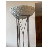 Stone Mosaic Bowl Floor Lamp on Hammered Iron Stand