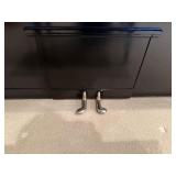 Black Upright Piano with Pink Upholstered Bench - Two Pedals