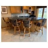 Bar Stools - Counter Height, Oak Frame, Tapestry Upholstery (Lot of 4)