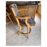 Bar Stools - Counter Height, Oak Frame, Tapestry Upholstery (Lot of 4)