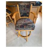Bar Stools - Counter Height, Oak Frame, Tapestry Upholstery (Lot of 4)