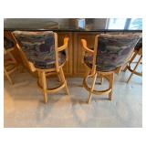 Bar Stools - Counter Height, Oak Frame, Tapestry Upholstery (Lot of 4)