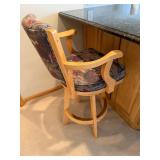 Bar Stools - Counter Height, Oak Frame, Tapestry Upholstery (Lot of 4)