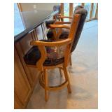 Bar Stools - Counter Height, Oak Frame, Tapestry Upholstery (Lot of 4)