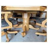 Oak Octagonal Game/Poker Table with Green Felt & 4 Upholstered Chairs Set