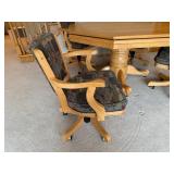 Oak Octagonal Game/Poker Table with Green Felt & 4 Upholstered Chairs Set