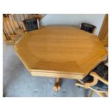 Oak Octagonal Game/Poker Table with Green Felt & 4 Upholstered Chairs Set